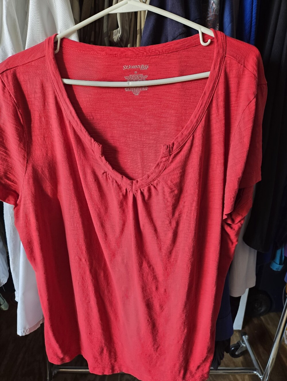 St. John's Bay Bright Red Short Sleeve V-Neck Tee